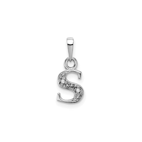 14k White Gold Letter S Pendant with Diamond Accent, Monogram Initial Charm for Women