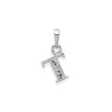 14k White Gold Initial T Pendant with Diamond Accents, Polished Letter Charm for Women