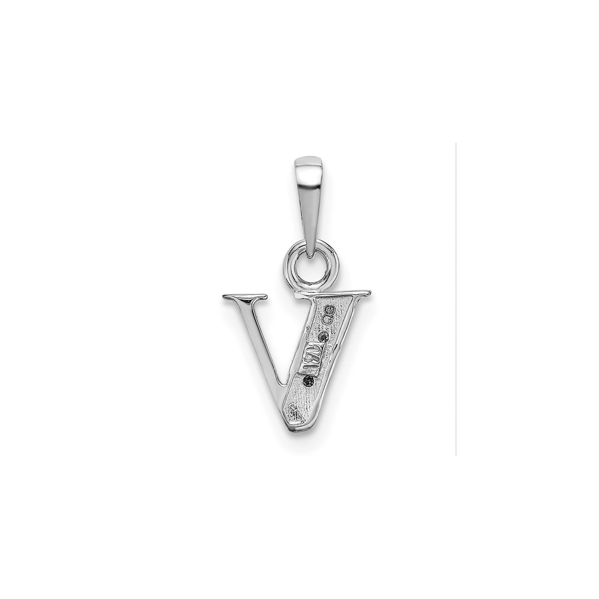 14k White Gold V Initial Pendant with Diamond Accent, Polished Letter Charm