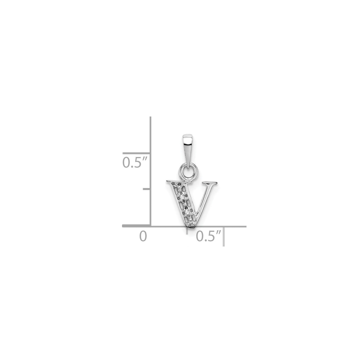 14k White Gold V Initial Pendant with Diamond Accent, Polished Letter Charm