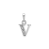 14k White Gold V Initial Pendant with Diamond Accent, Polished Letter Charm