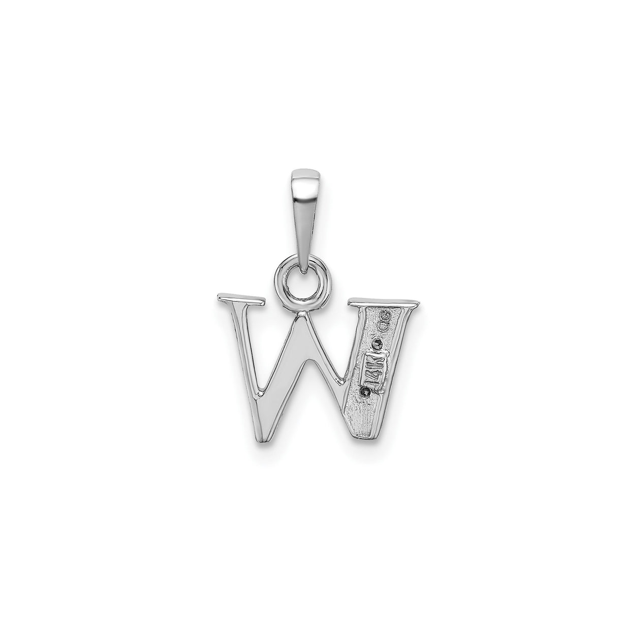 14k White Gold W Pendant with Diamond Accents, Dainty Letter Charm for Women or Unisex Wear