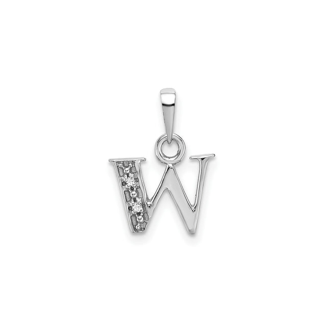 14k White Gold W Pendant with Diamond Accents, Dainty Letter Charm for Women or Unisex Wear