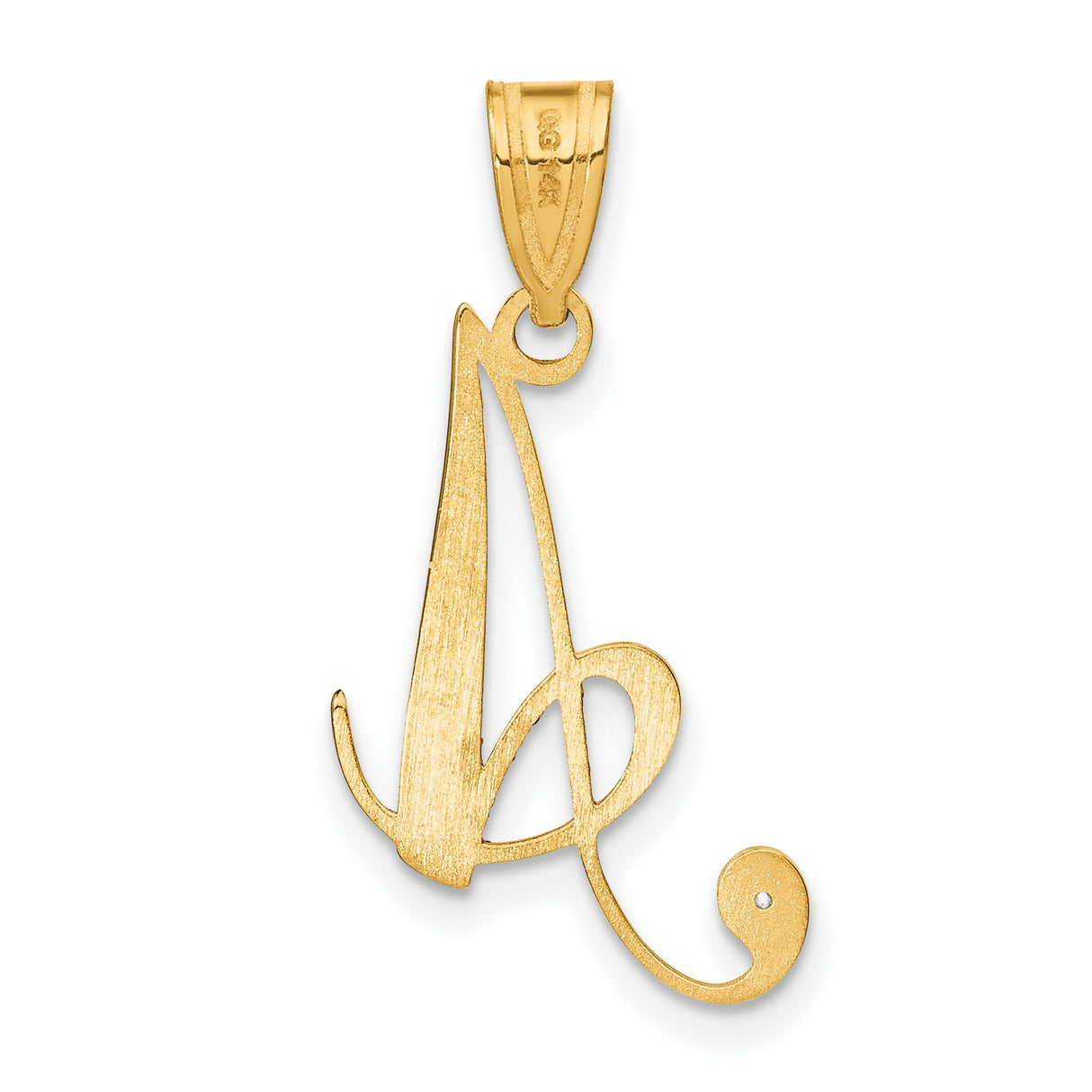 14k Yellow Gold Letter A Pendant with Diamond Accent, Script Initial Charm for Women