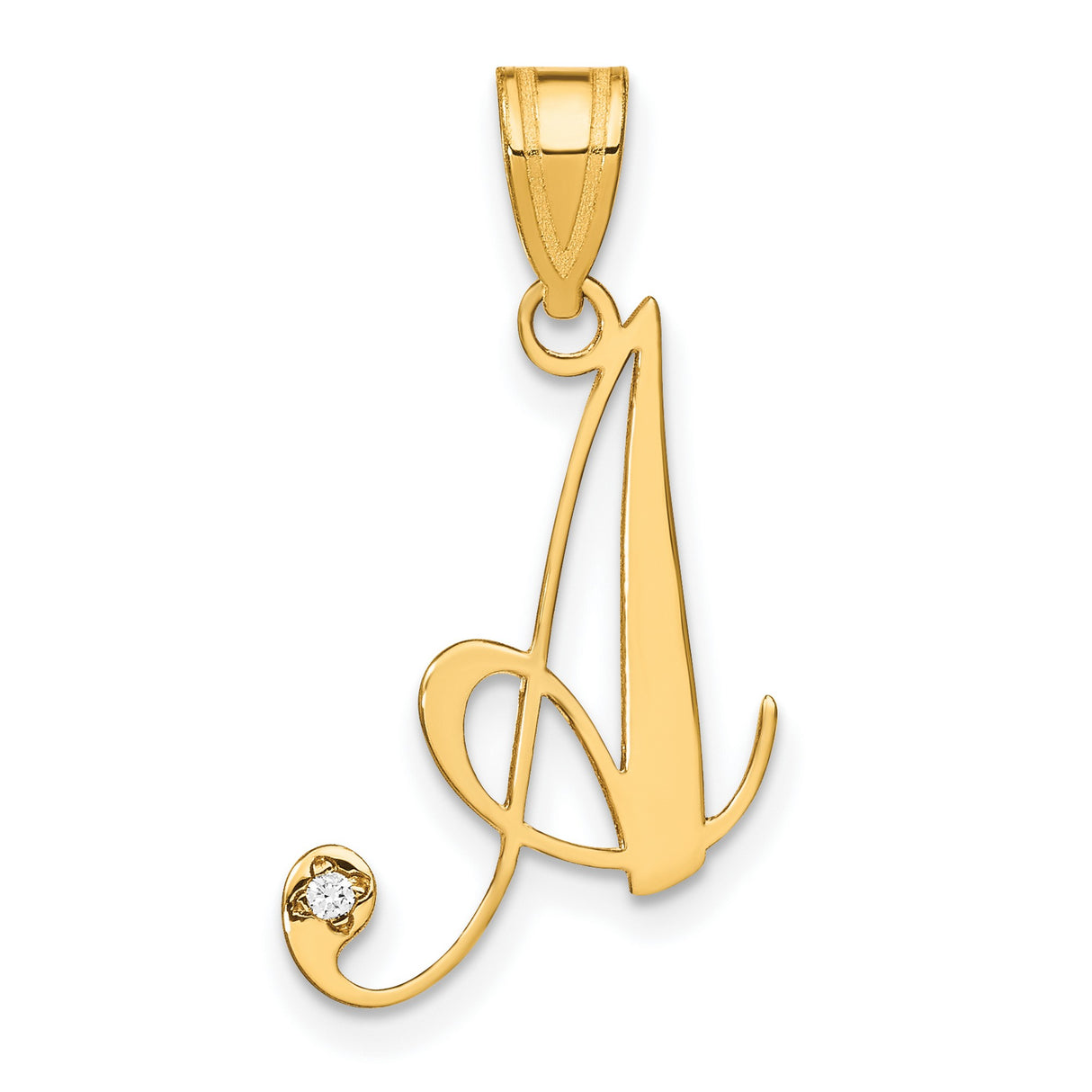 14k Yellow Gold Letter A Pendant with Diamond Accent, Script Initial Charm for Women