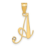 14k Yellow Gold Letter A Pendant with Diamond Accent, Script Initial Charm for Women