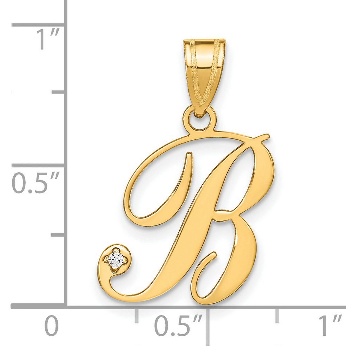 14k Yellow Gold Letter B Pendant with Diamond Accent, Script Initial Charm for Women
