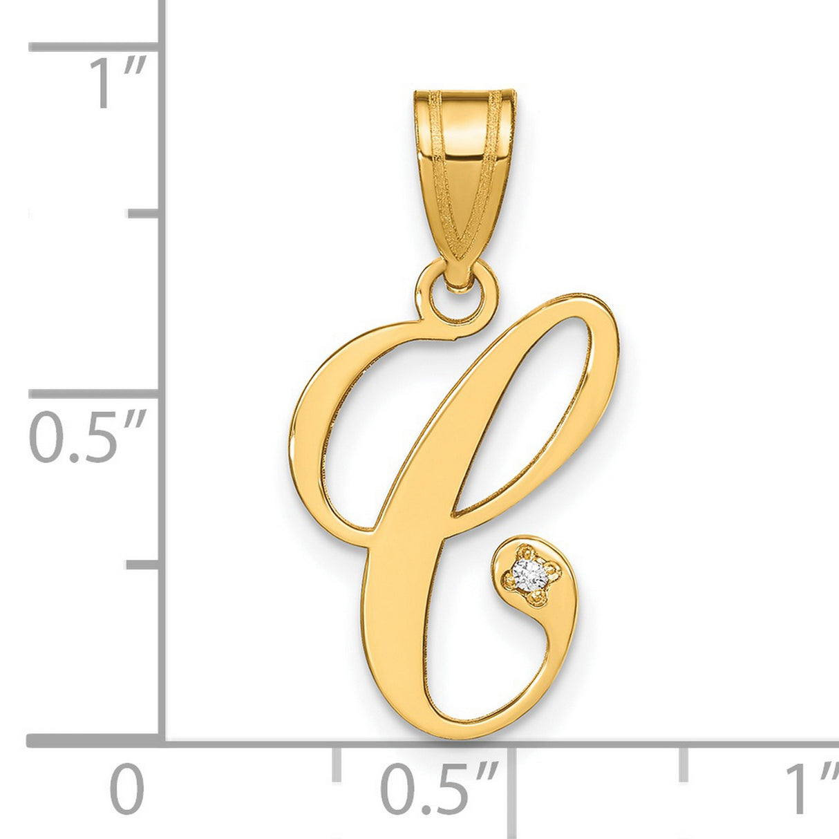 14k Yellow Gold Letter C Pendant with Diamond Accent, Script Initial Charm for Women