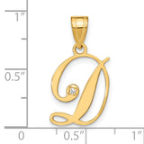 14k Yellow Gold Letter D Pendant with Diamond Accent, Script Initial Charm for Women