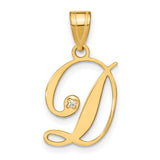 14k Yellow Gold Letter D Pendant with Diamond Accent, Script Initial Charm for Women