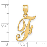 14k Yellow Gold Letter J Pendant with Diamond Accent, Script Initial Charm for Women