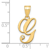 14k Yellow Gold G Initial Pendant with Diamond Accent, Script Letter Charm for Women