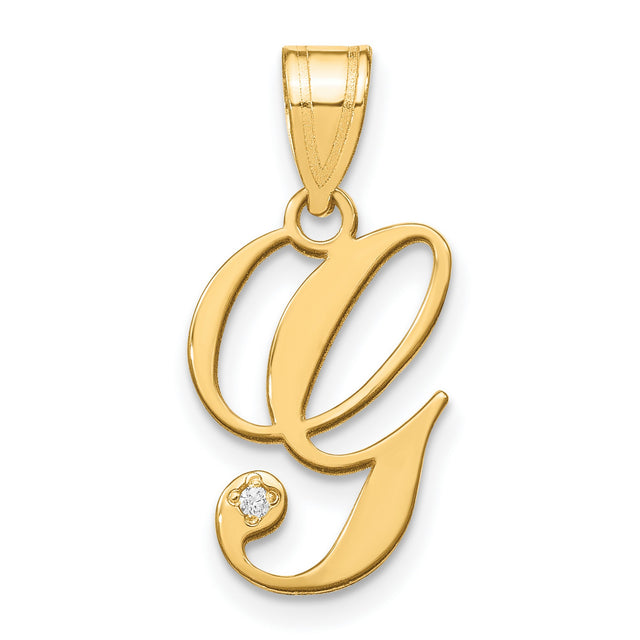 14k Yellow Gold G Initial Pendant with Diamond Accent, Script Letter Charm for Women