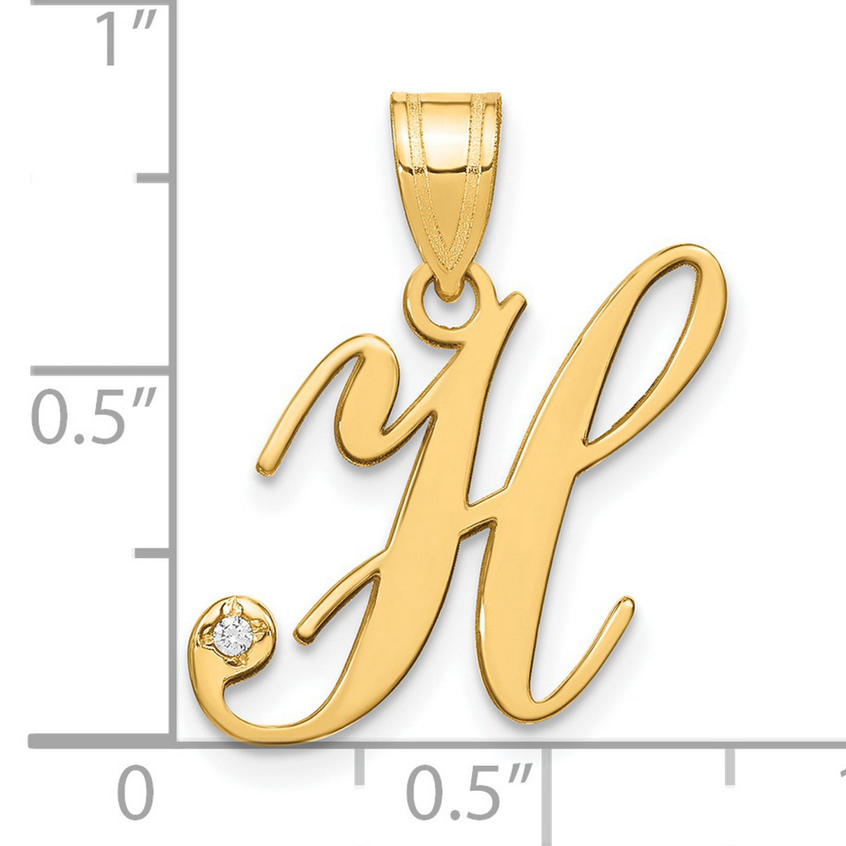 14k Yellow Gold Script Initial Pendant with Diamond Accent, Cursive Letter Charm for Women