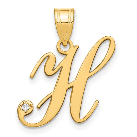 14k Yellow Gold Script Initial Pendant with Diamond Accent, Cursive Letter Charm for Women