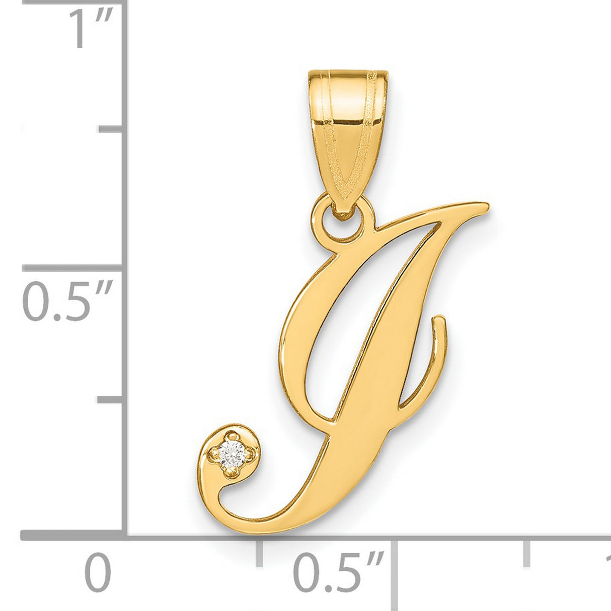 14k Yellow Gold Script Letter J Pendant with Diamond Accent, Cursive Initial Charm