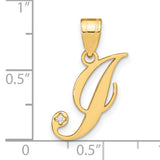 14k Yellow Gold Script Letter J Pendant with Diamond Accent, Cursive Initial Charm