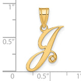 14k Yellow Gold Initial J Pendant with Diamond Accent, Script Letter Charm for Women