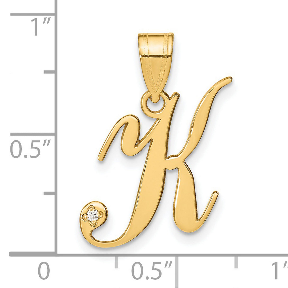 14k Yellow Gold Initial K Pendant with Diamond Accent, Script Letter Charm for Women