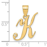 14k Yellow Gold Initial K Pendant with Diamond Accent, Script Letter Charm for Women