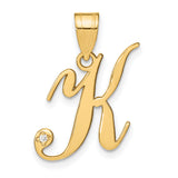 14k Yellow Gold Initial K Pendant with Diamond Accent, Script Letter Charm for Women
