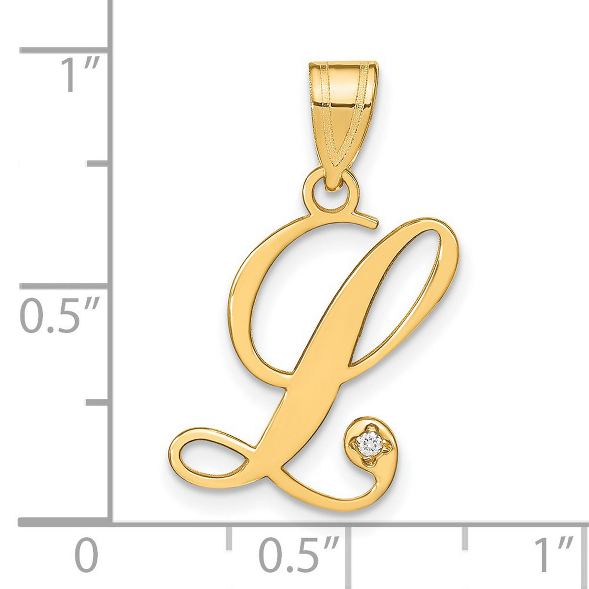 14k Yellow Gold Initial Pendant with Script Letter L and Diamond Accent