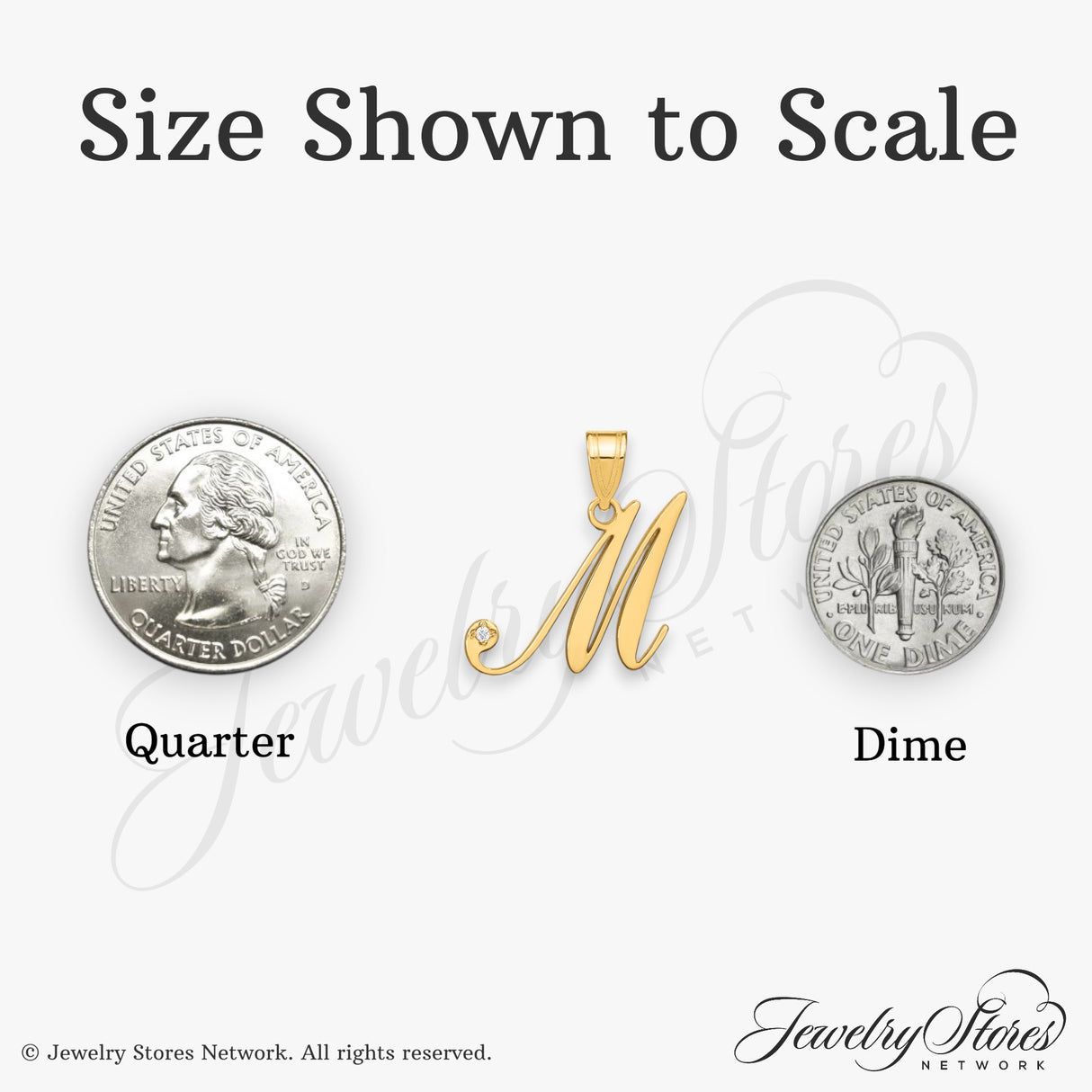 14k Yellow Gold Script M Pendant with Diamond Accent, Cursive Initial Charm for Women