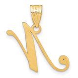 14k Yellow Gold Letter N Pendant with Diamond Accent, Script Initial Charm for Women