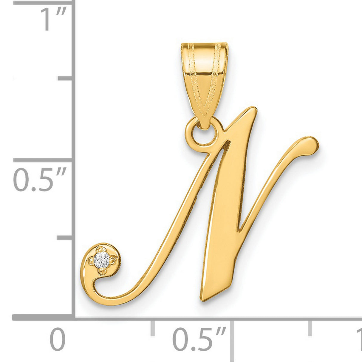 14k Yellow Gold Letter N Pendant with Diamond Accent, Script Initial Charm for Women