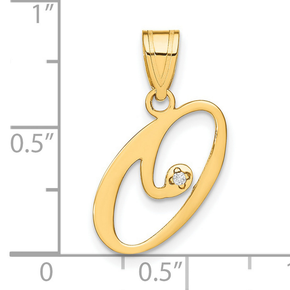 14k Yellow Gold Script Letter O Pendant with Diamond Accent, Dainty Initial Charm for Women