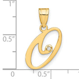 14k Yellow Gold Script Letter O Pendant with Diamond Accent, Dainty Initial Charm for Women