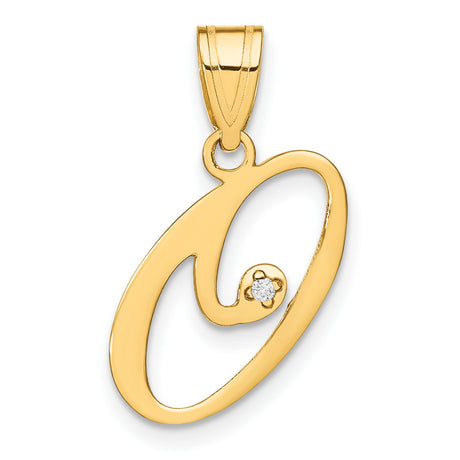 14k Yellow Gold Script Letter O Pendant with Diamond Accent, Dainty Initial Charm for Women