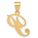 Script Letter P Initial with Diamond Charm Pendant in Real 14k Yellow Gold
