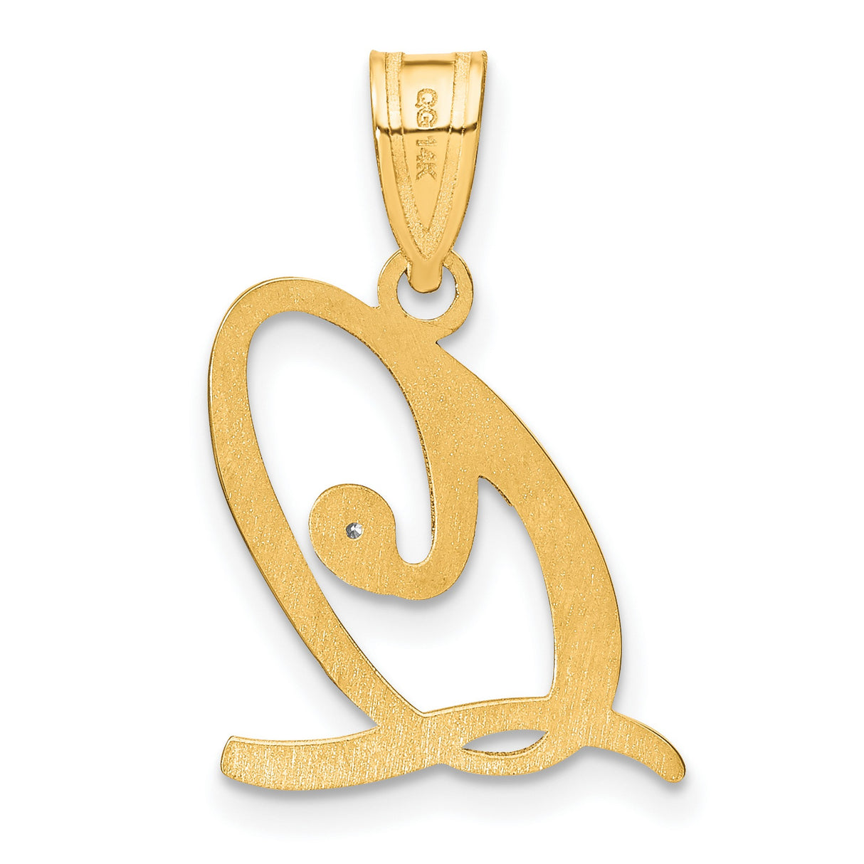 14k Yellow Gold Q Pendant with Diamond Accent, Cursive Letter Charm Necklace for Women