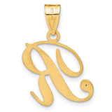 14k Yellow Gold R Initial Pendant with Diamond Accent, Script Letter Charm for Women