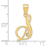 14k Yellow Gold Initial D Pendant with Diamond Accent, Script Monogram Charm for Women