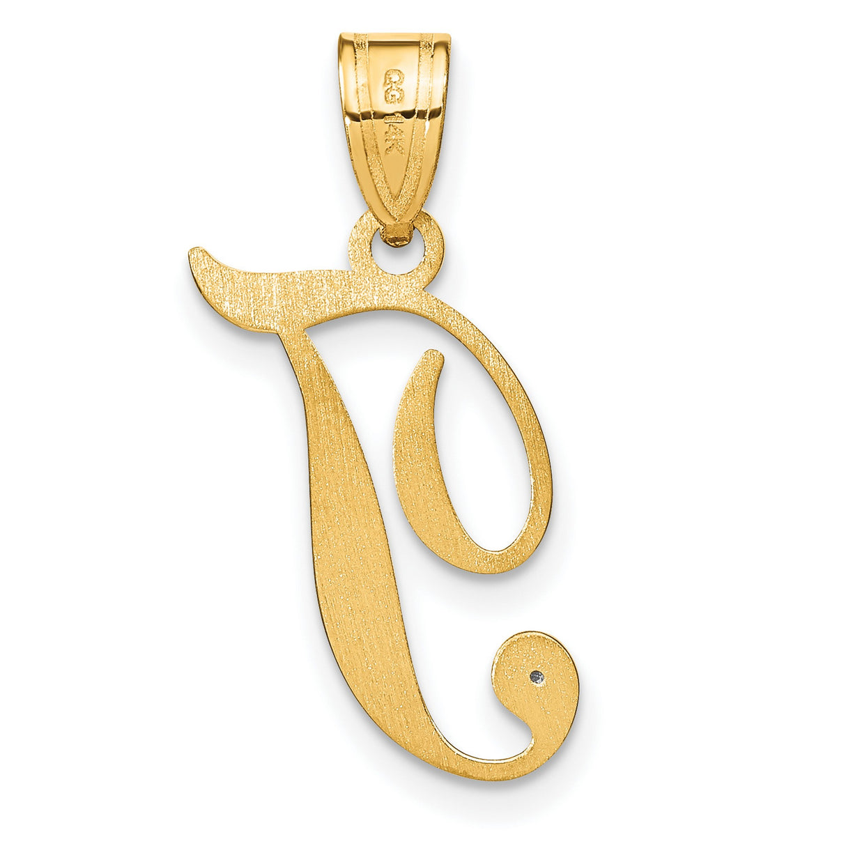 14k Yellow Gold Initial J Pendant with Diamond Accent, Cursive Letter Charm for Women