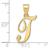 14k Yellow Gold Initial J Pendant with Diamond Accent, Cursive Letter Charm for Women