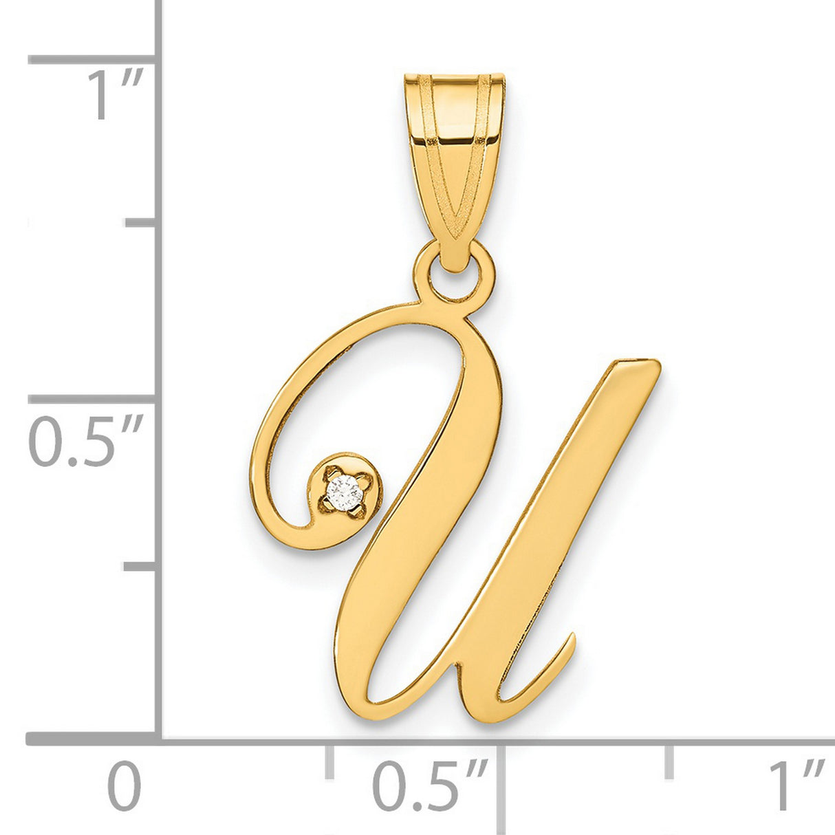 14k Yellow Gold Script Letter U Pendant with Diamond Accent