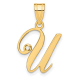 14k Yellow Gold Script Letter U Pendant with Diamond Accent
