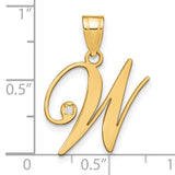 14k Yellow Gold W Initial Pendant with Diamond Accent, Script Letter Charm for Women