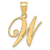 14k Yellow Gold W Initial Pendant with Diamond Accent, Script Letter Charm for Women