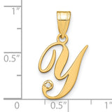 14k Yellow Gold Initial Y Pendant with Diamond Accent, Script Letter Charm for Women