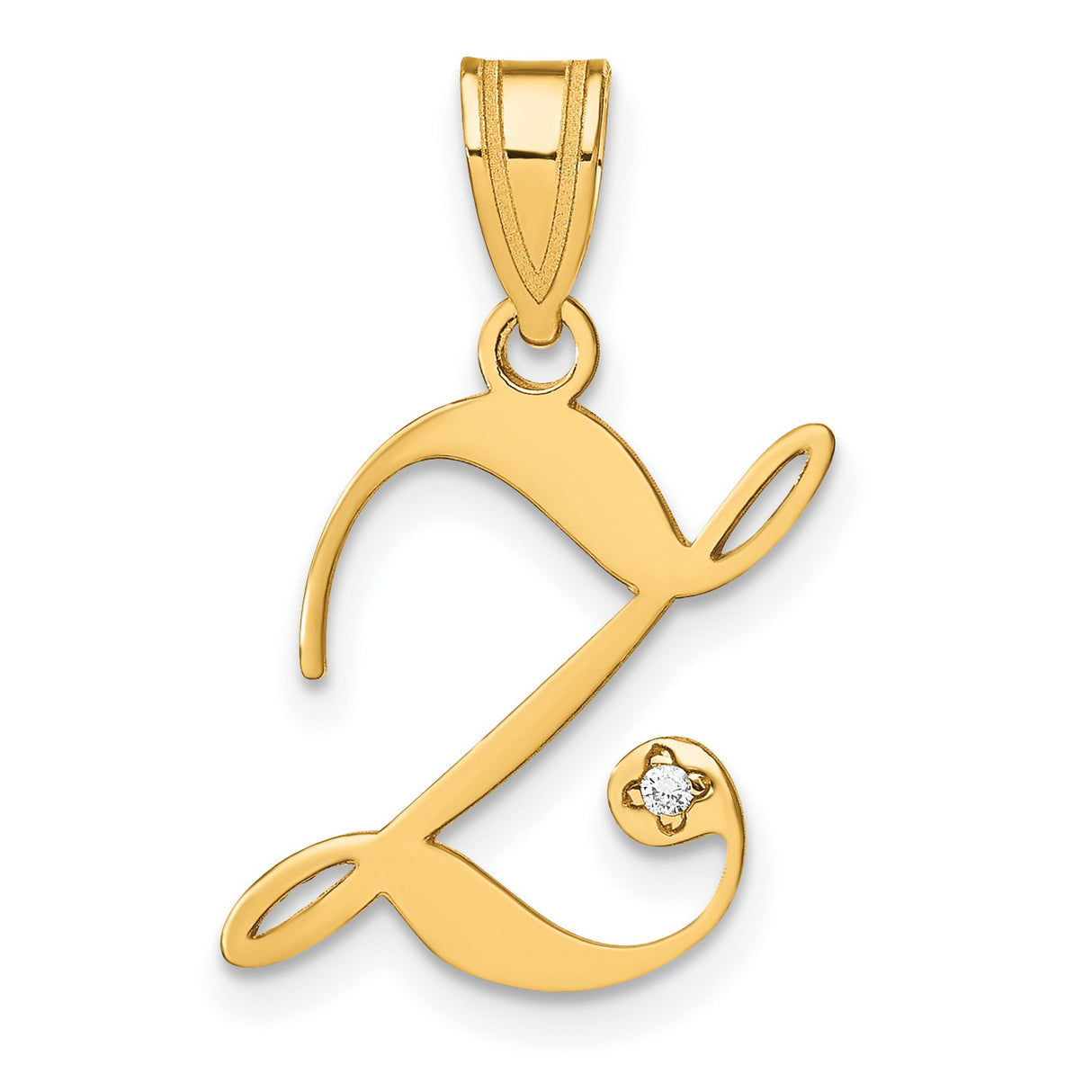 14k Yellow Gold Letter L Pendant with Diamond Accent, Script Initial Charm for Women