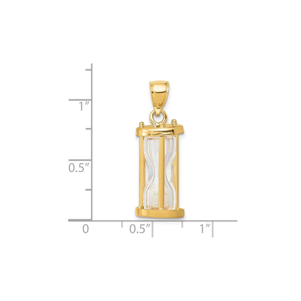 14k Yellow Gold Hourglass Pendant with Clear Glass and Sand Detail, Symbolic Spiritual Jewelry