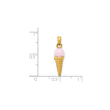 14k Yellow Gold Ice Cream Cone Pendant with Pink Enamel, Fun Dessert Charm for Women or Girls