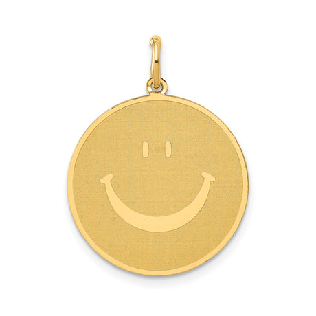 14k Yellow Gold Smiley Face Pendant, Minimalist Happy Face Disc Charm, Unisex Jewelry