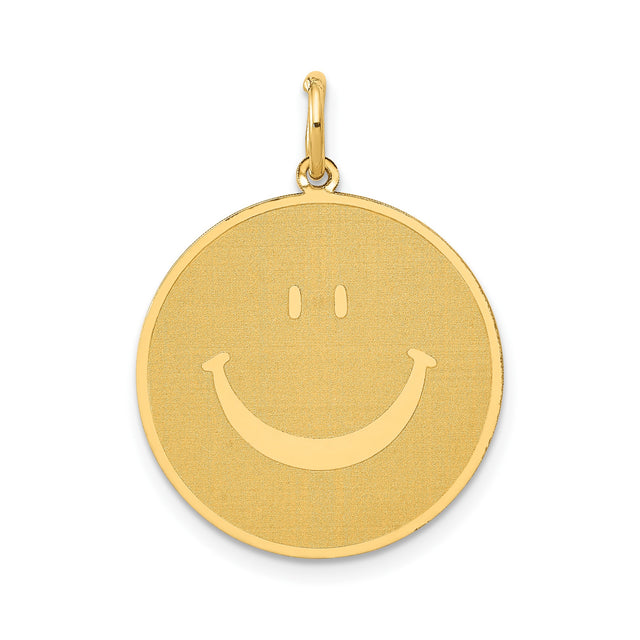 14k Yellow Gold Smiley Face Pendant, Minimalist Happy Face Disc Charm, Unisex Jewelry