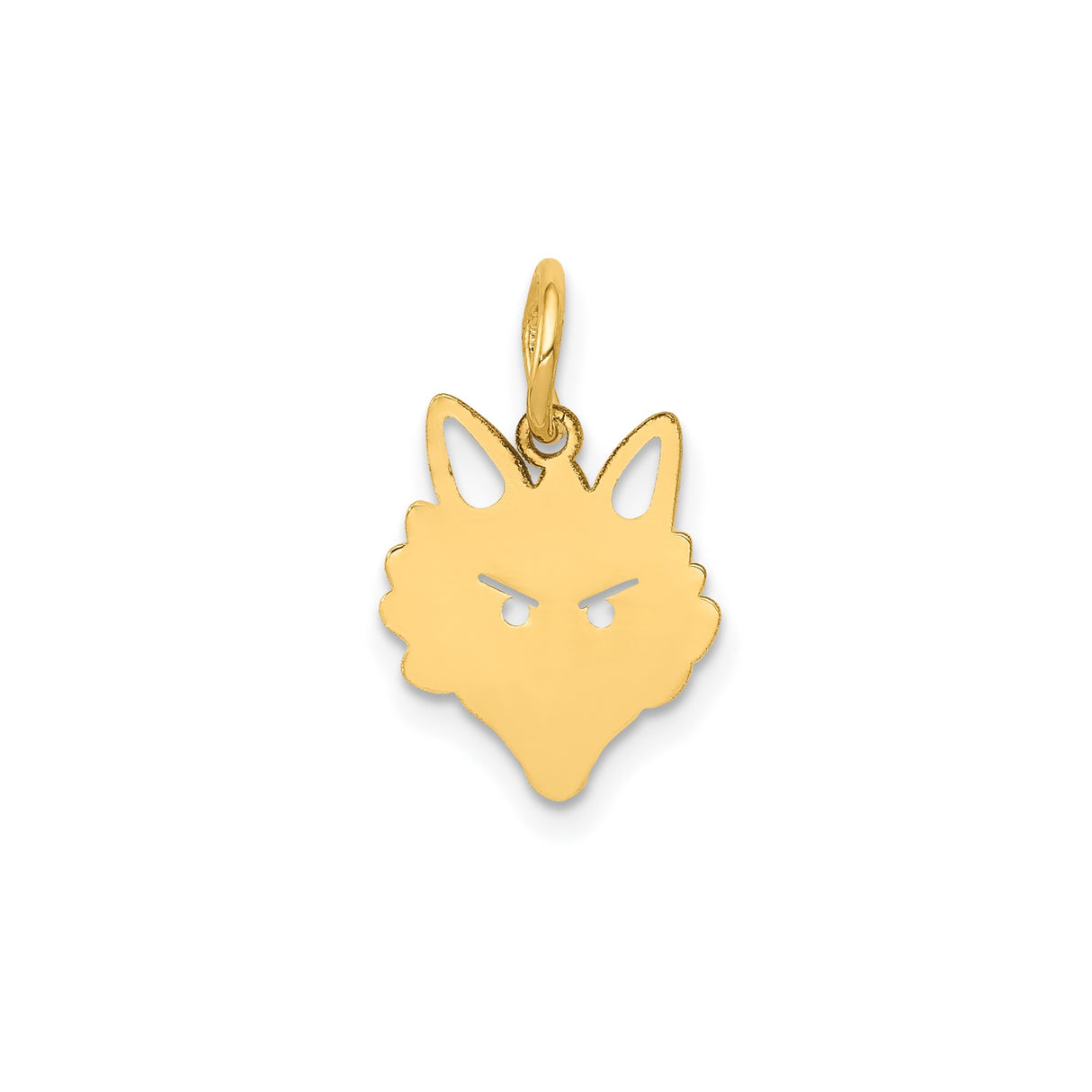 14k Yellow Gold Wolf Head Pendant with Cutout Eyes and Wildlife Design