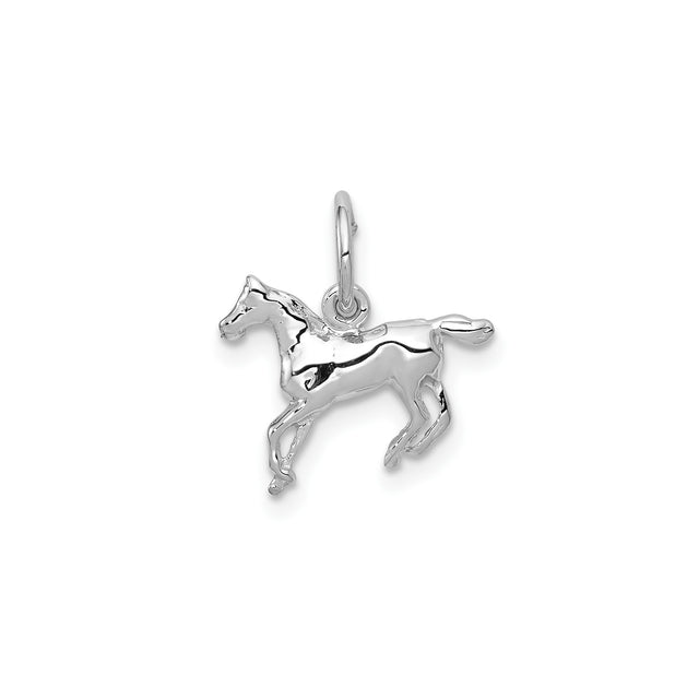 14k White Gold Horse Pendant, Detailed Running Horse Design, Equestrian Animal Motif Jewelry